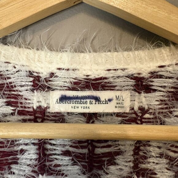 Abercrombie & Fitch Maroon Vintage Y2K Fair Isle Cozy Sweater Medium Apres Ski - Picture 3 of 7